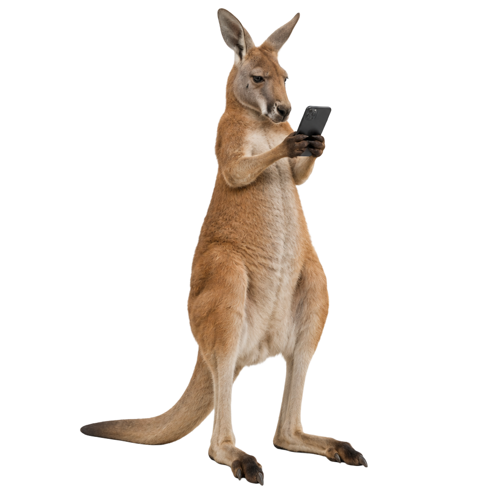 A kangaroo checking a verification on its phone